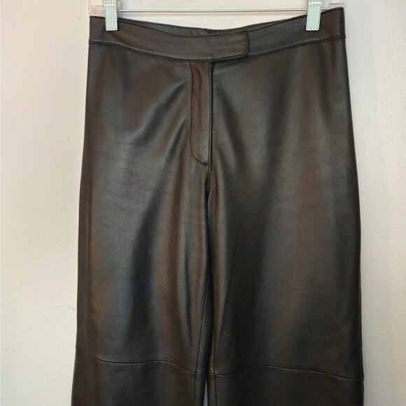 Vintage 90s Bebe Black Genuine Leather Trouser 4 Wide Leg Edgy Classic Wardrobe - Picture 5 of 14